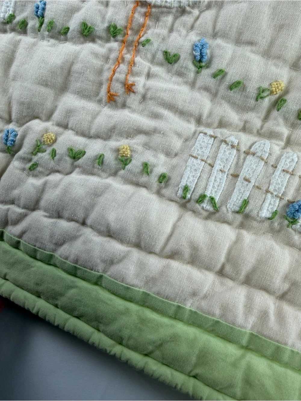 36 X 50 Vintage Pottery Barn Baby Quilt Blanket with  Embroidered Design